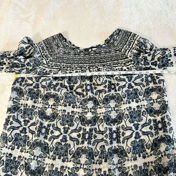 Zac & Rachel Peasant Top Womens L Blue Floral Long Sleeve Boho Festival Peasant - Picture 5 of 16